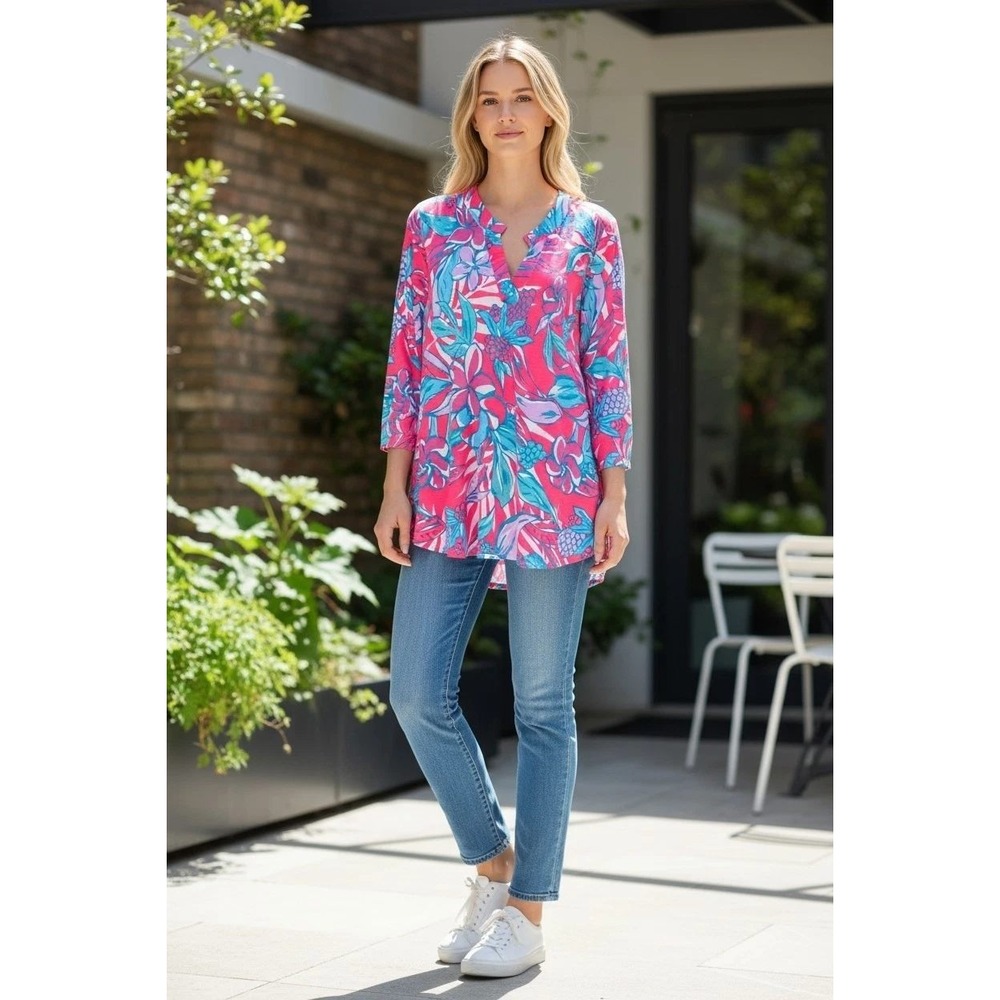 Pink Floral V-Neck Tunic Top